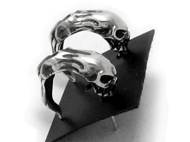 日本925純銀厚身骷髏骨頭耳環