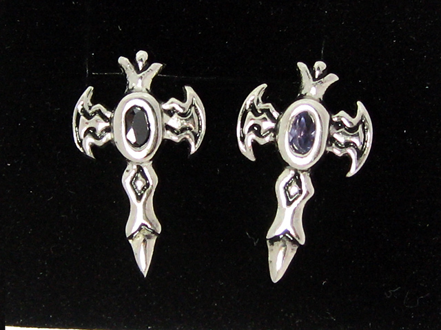 日本925純銀紫水晶十字翼形耳環