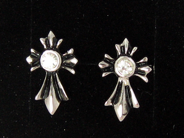 日本925純銀白水晶十字架耳環