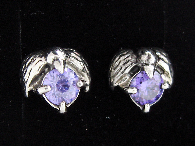 日本925純銀紫水晶立體鷹翼耳環
