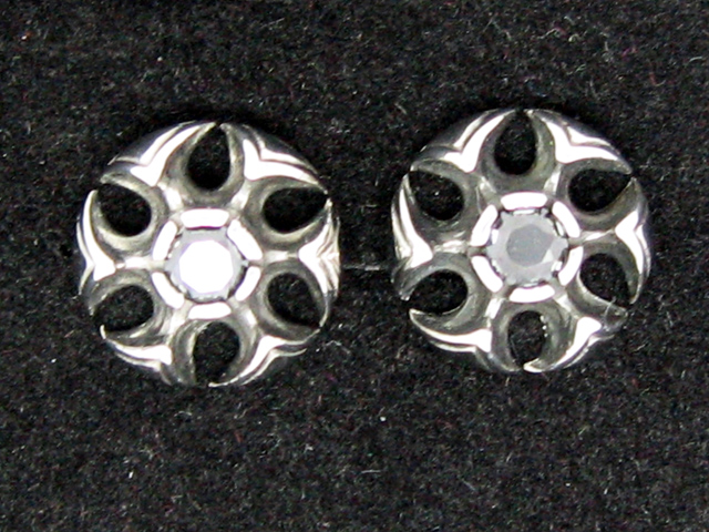 日本925純銀黑水晶風火輪耳環