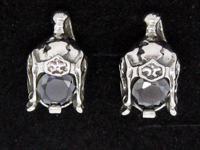 日本925純銀黑水晶立體武士頭耳環
