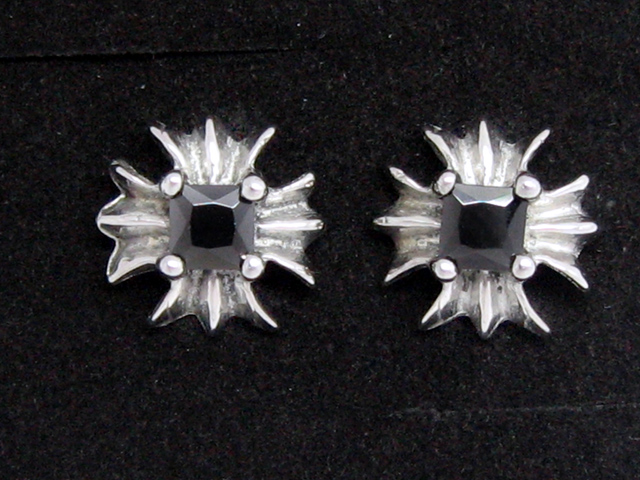 日本925純銀大款黑水晶十字架耳環