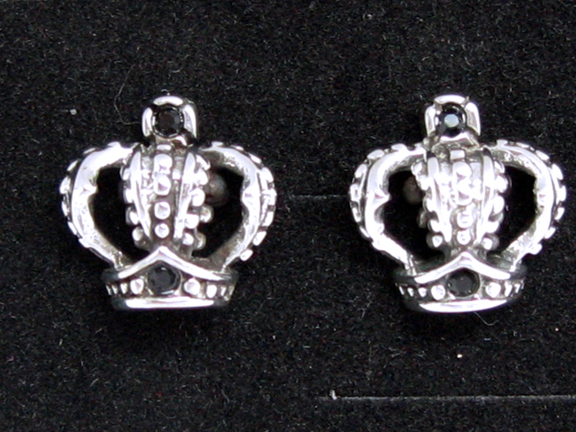 日本925純銀黑水晶立體皇冠耳環