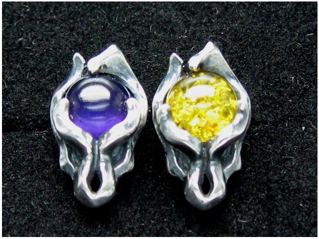日本925純銀天然紫水晶密臘琥珀耳環