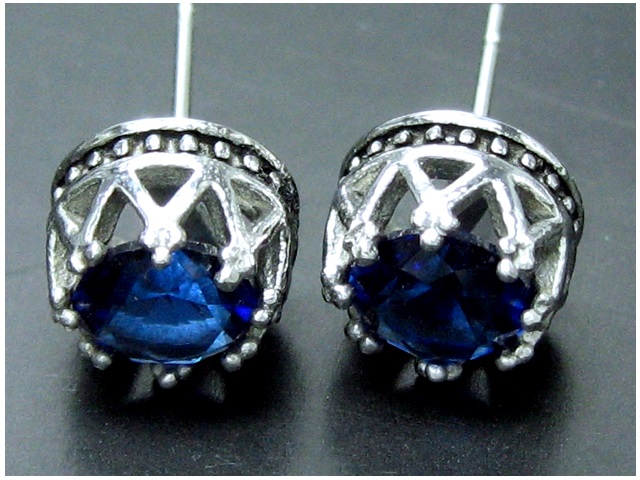 日本925純銀皇冠藍水晶耳環