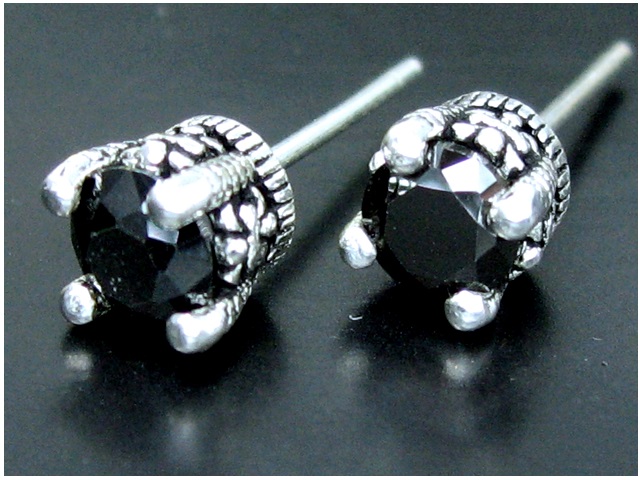 日本925純銀黑水晶十字架花耳環