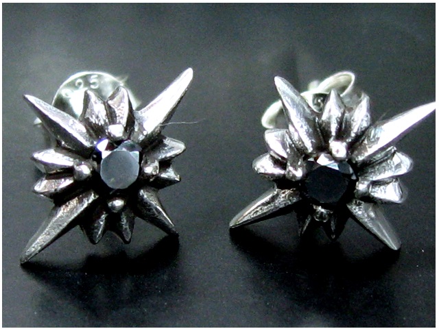 日本925純銀黑水晶十字星耳環