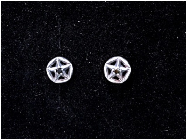 日本925純銀黑水晶五角星耳環