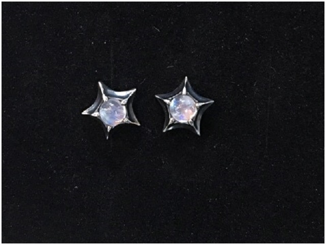 日本925純銀立體五角星月亮石耳環