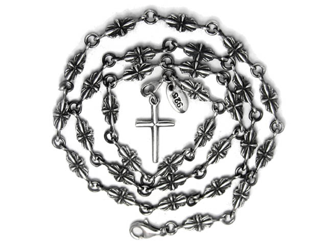 日本925純銀雙面十字花吊十字架頸鍊