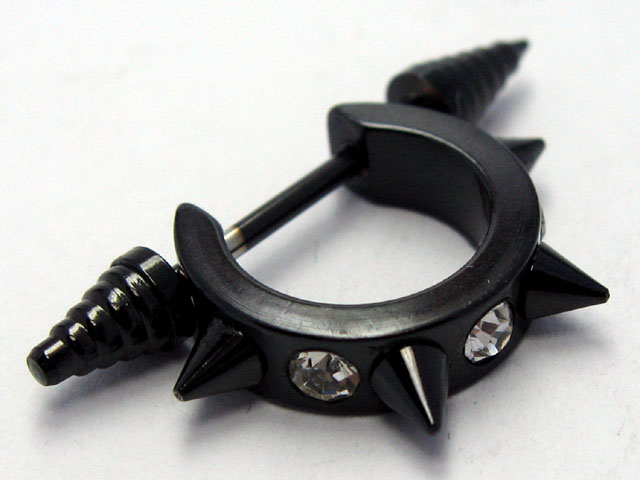 日本純手術精鋼白水晶 punk 尖釘圈款耳環