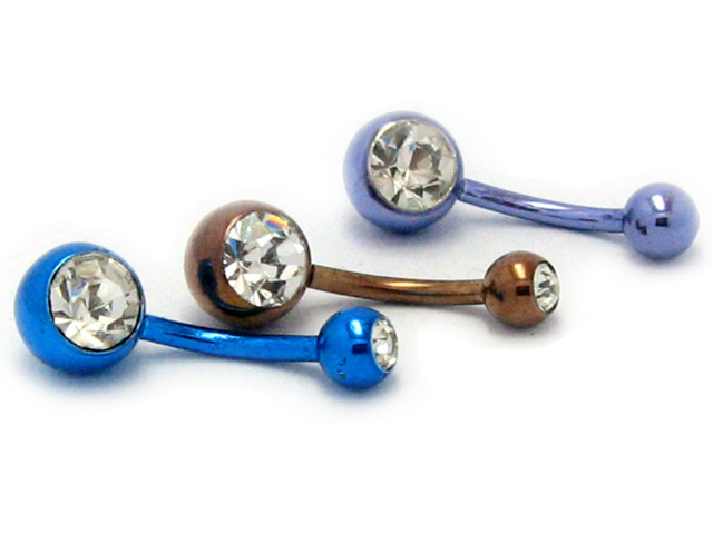 日本純手術精鋼彩鋼白水晶臍環  可作耳環