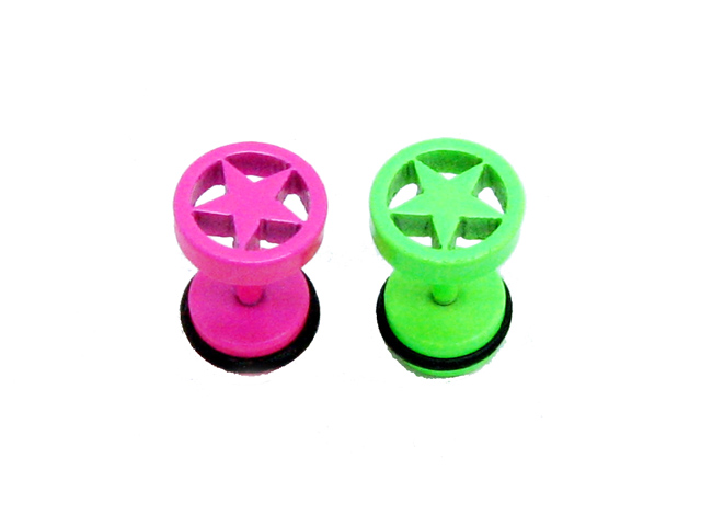 日本純手術精鋼螢光粉紅螢光綠五角星耳環
