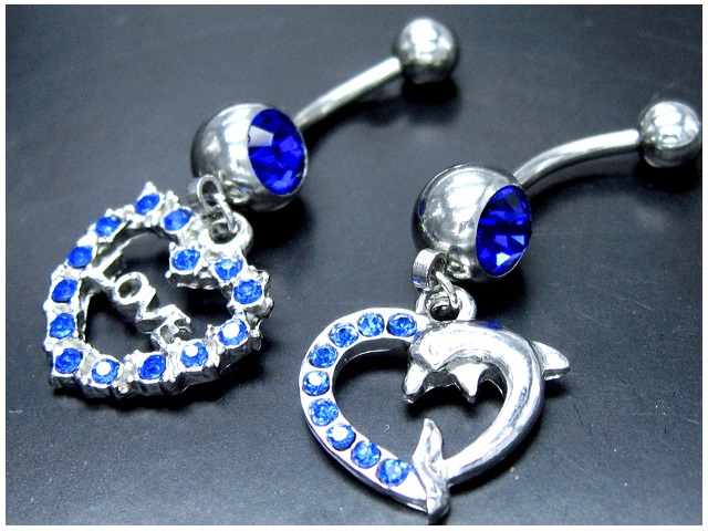 日本純手術精藍水晶臍環耳環