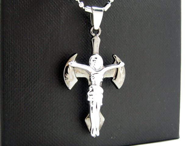 日本純精鋼銀黑色十字架耶穌頸鍊吊咀